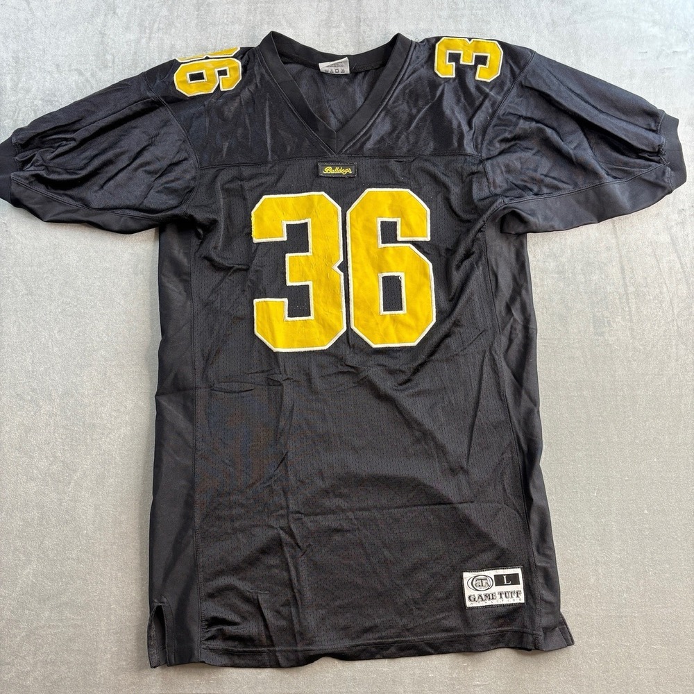 Game Tuff Bulldogs Football Jersey #36 Black Yellow Men's Large